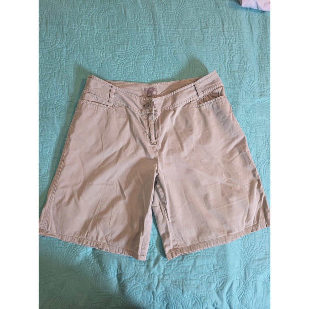 J. Jill Womens Khaki Tan Stretch Chino Shorts Size 12 Cotton Lycra Casual Summer
